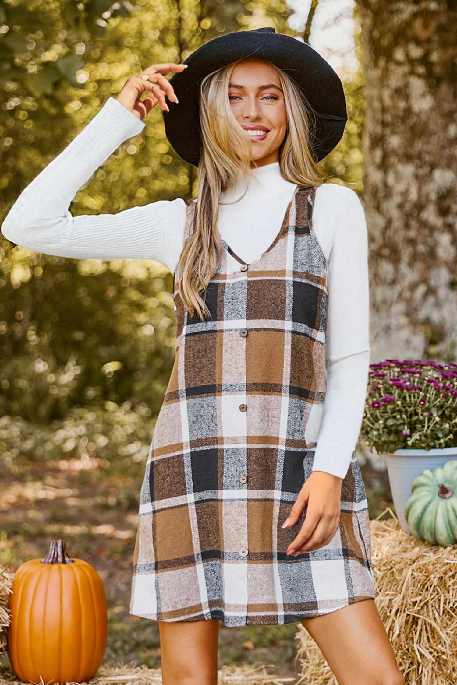 Pink Ditsy V-Neck Tiered Long Sleeve Mini Dress